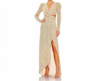 Mac Duggal - Metallic Puff Sleeve Fronttwist Cut-out Gown