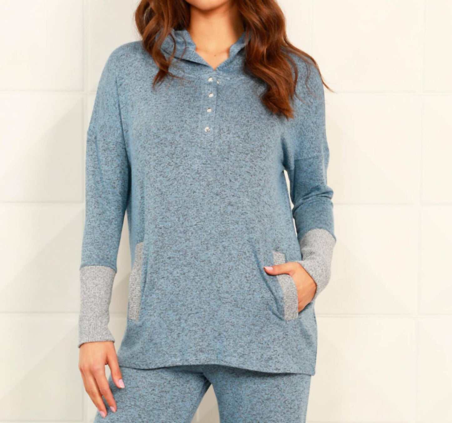 French Kyss - Button Ribbed Hoodie with Pocket