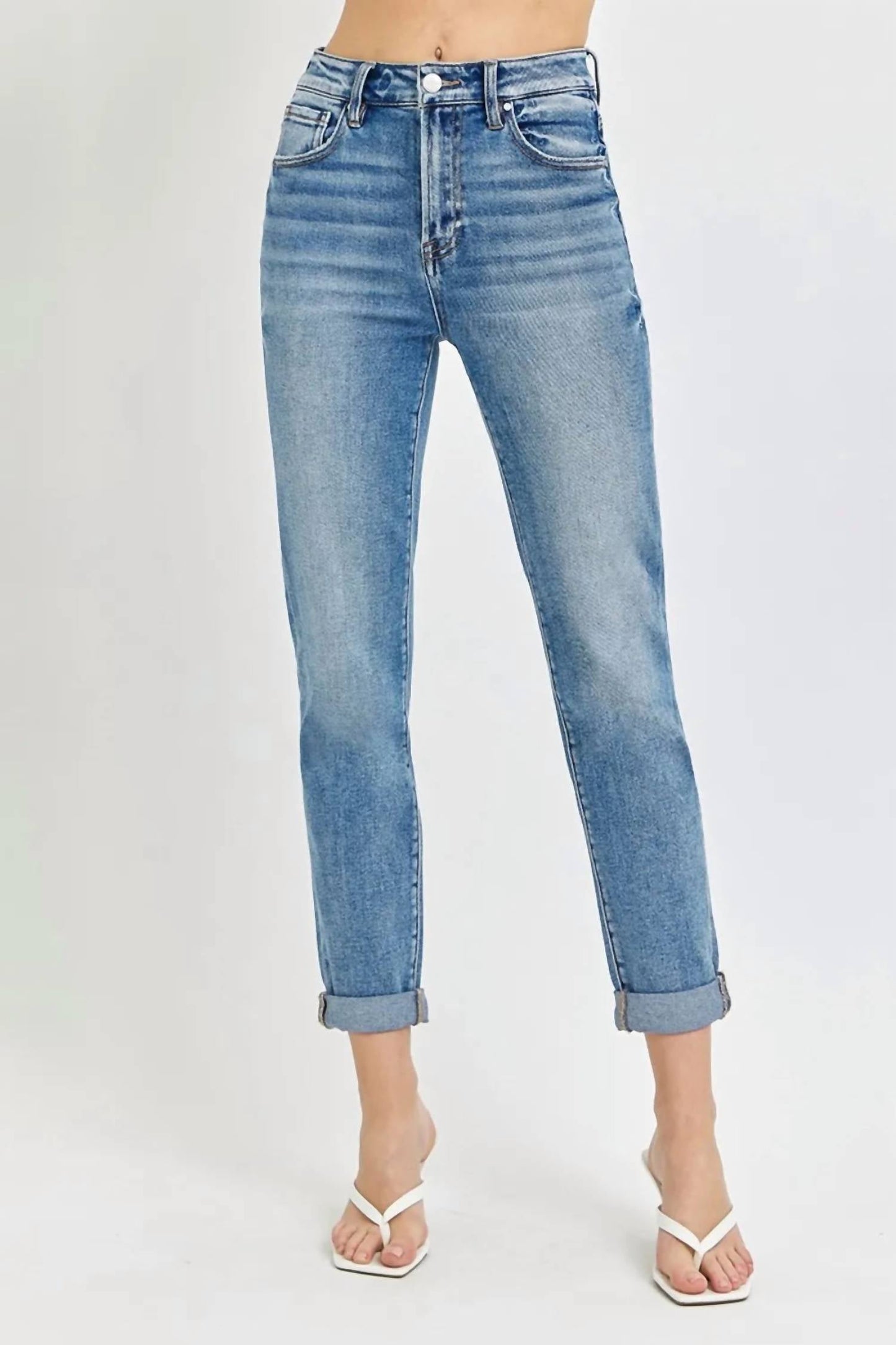 Risen - Full Size High Rise Cropped Roll Up Jeans