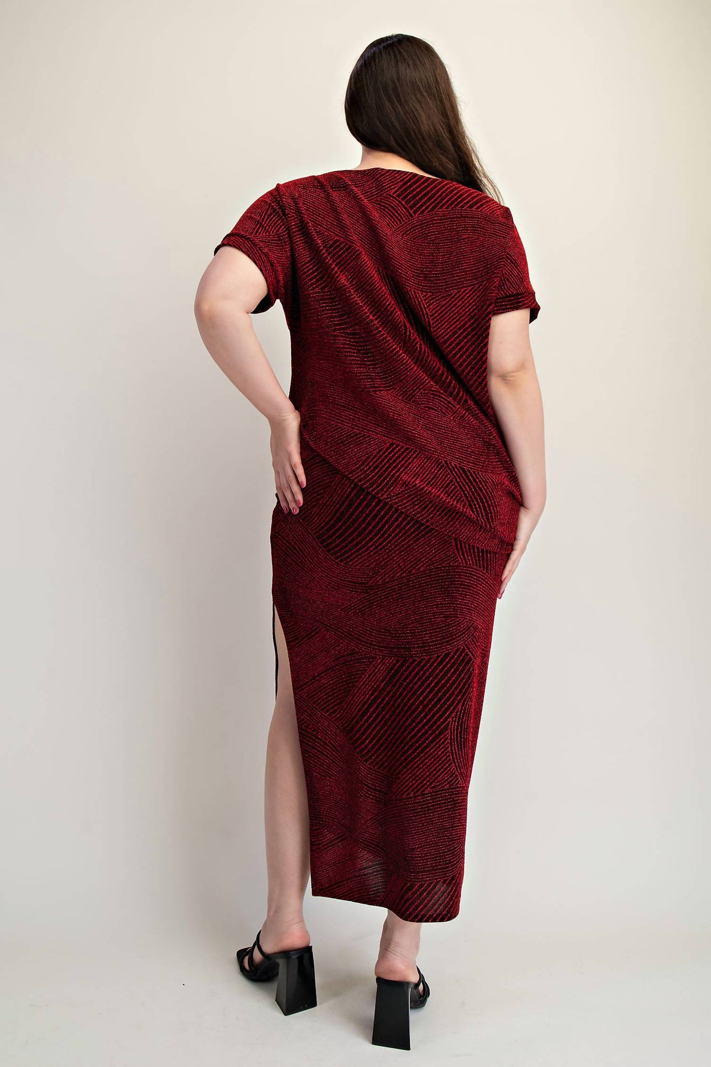 The Curve La - Plus Size Lurex Knit Short Sleeve Top And Skirt Set