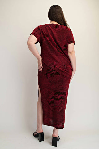 The Curve La - Plus Size Lurex Knit Short Sleeve Top And Skirt Set