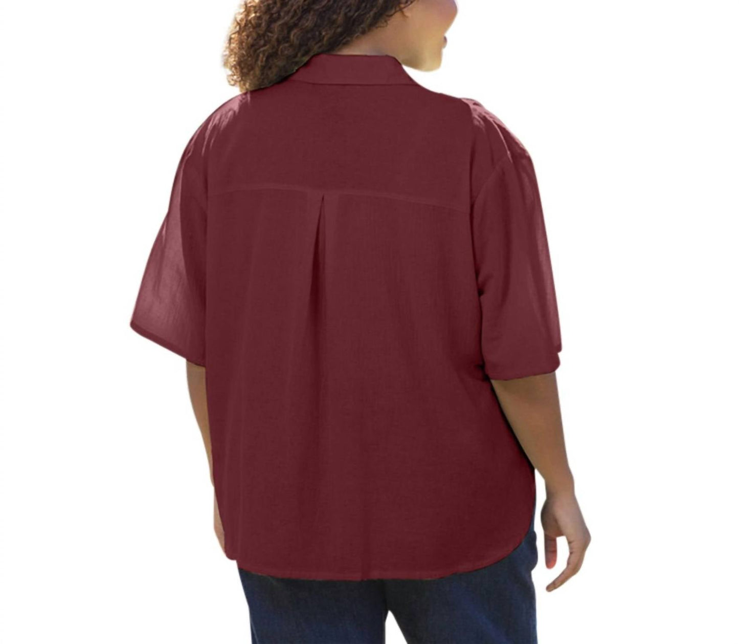 On The Plus Side - Crinkle Cotton Short Sleeve Collar Shirt - Plus