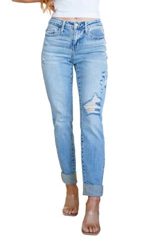 Judy Blue - Mid Rise Distressed Boyfriend Jeans