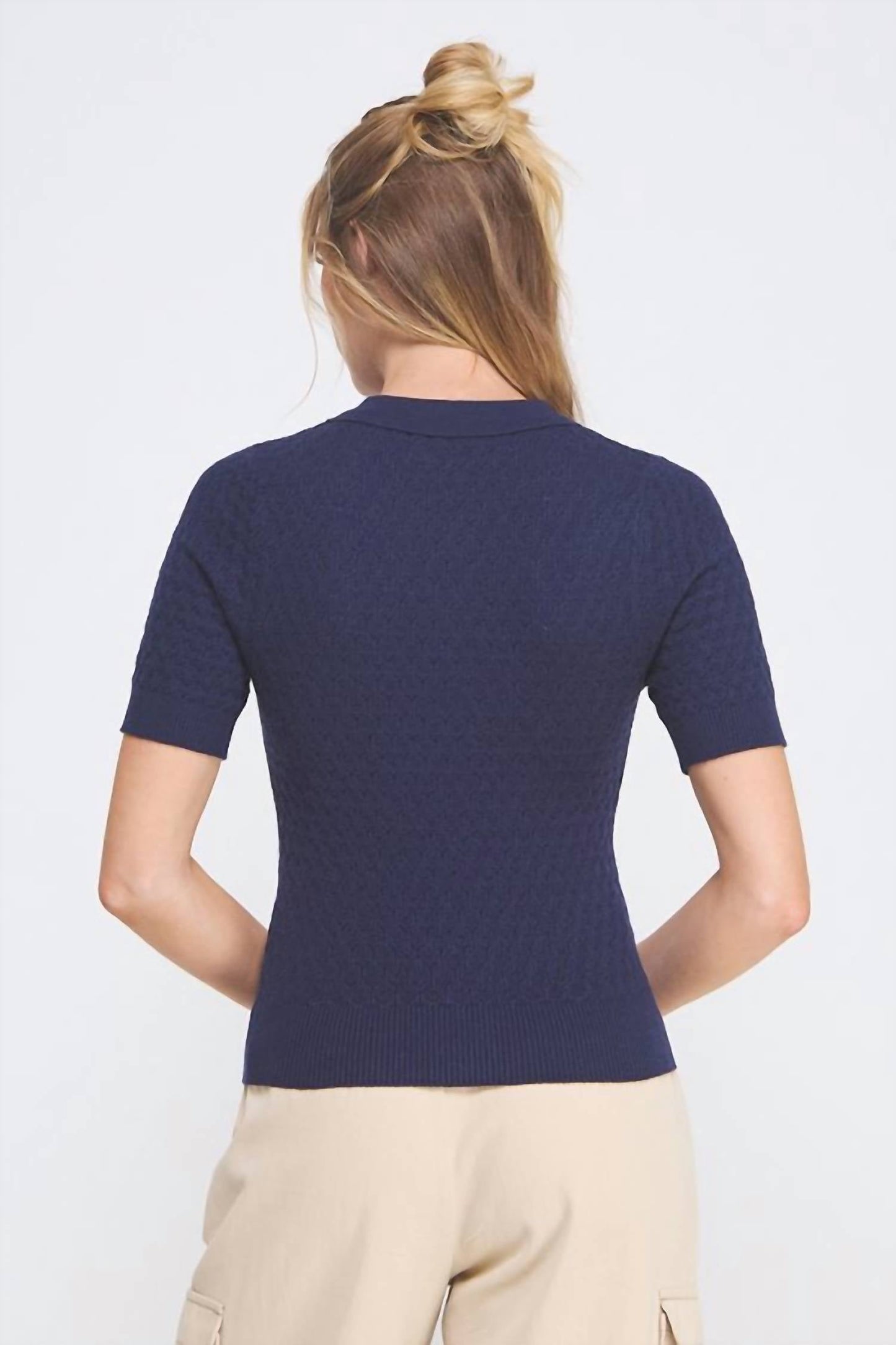 Allie Rose - Tasha Soft Collared Pointelle Knit Top
