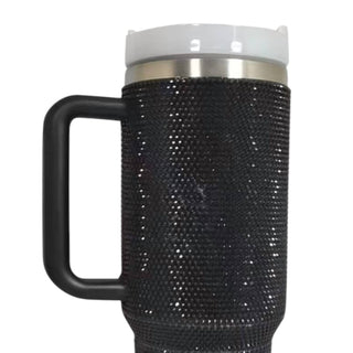 Trendsi - Rhinestone Stainless Steel Tumbler with Straw