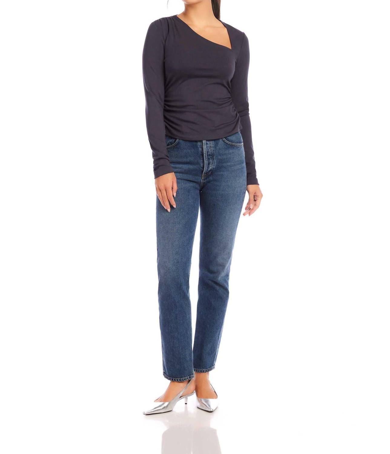 Fifteen Twenty - Shay Asymmetric Shirred Long Sleeve Top