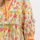 Entro - Floral Breeze Mini Dress with Ruffle Accents & Banded V-Neck Detail