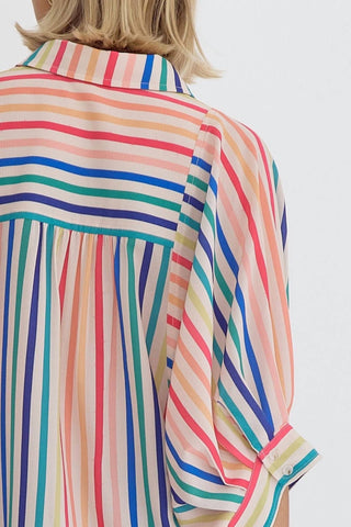 Entro - Multi Striped Button Down Top