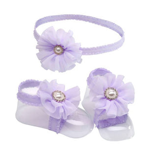 Cherished Moments - Baby Girls Barefoot Sandal Set Headband