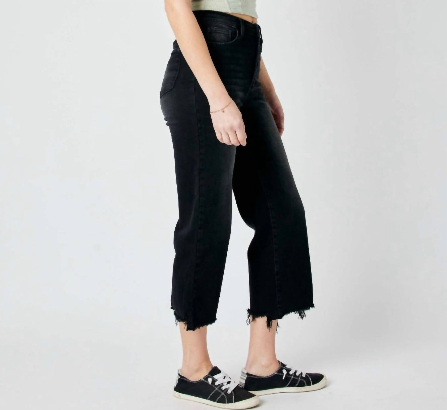 Judy Blue - Tara Ripped Raw Hem Crop Wide Leg Jeans