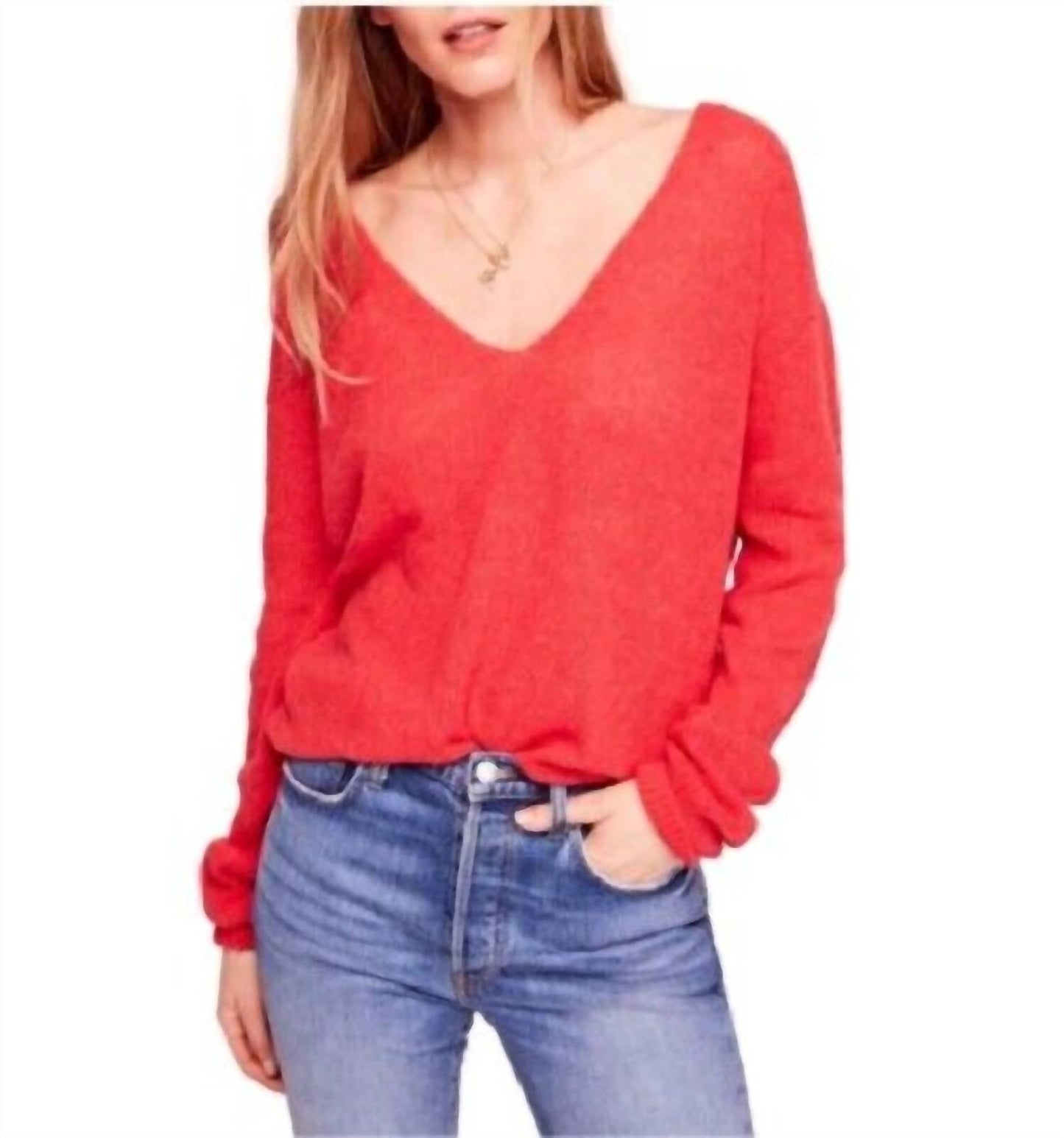 Free People - Coral Knit Gossamer V-Neck Sweater