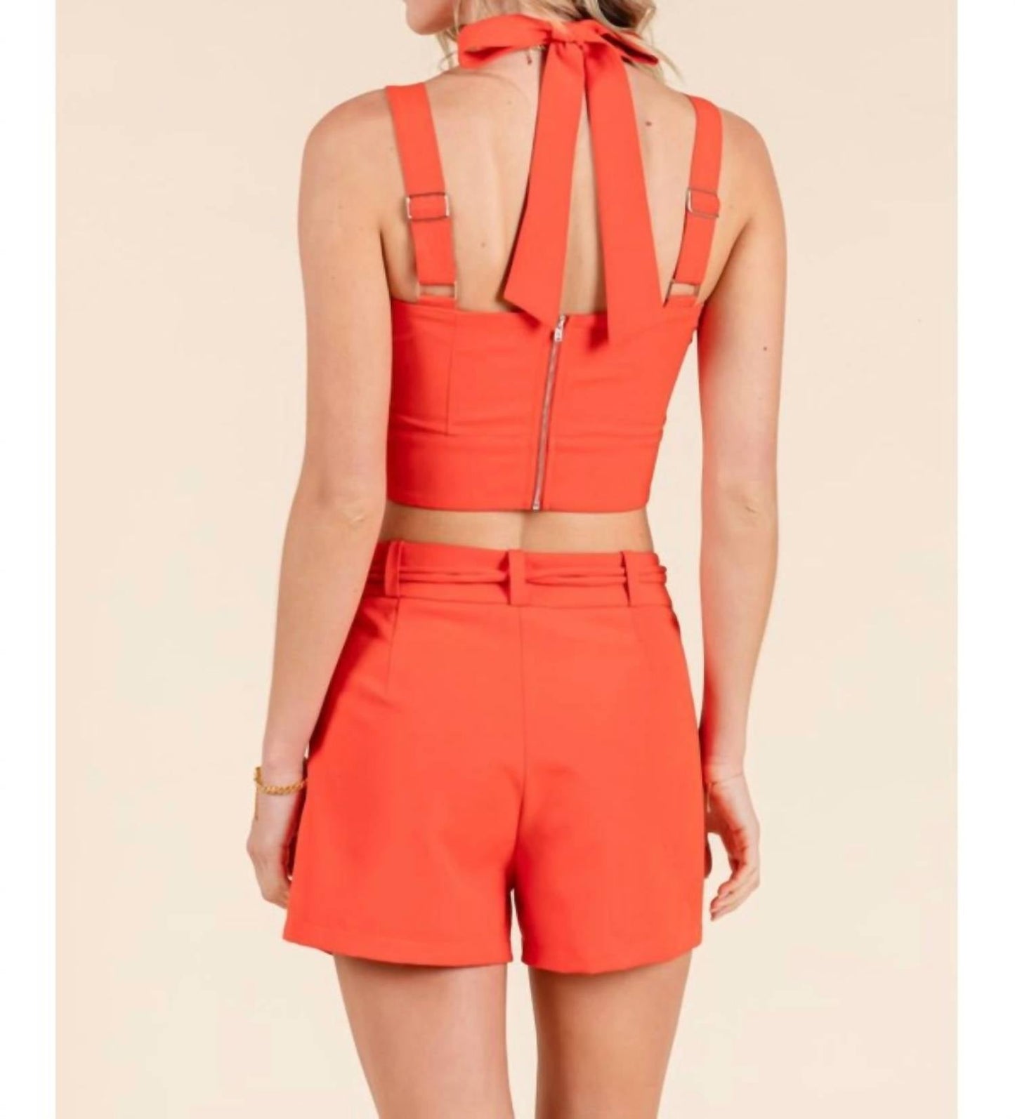 Baby Pink - Women's Keyhole Top And Shorts Set