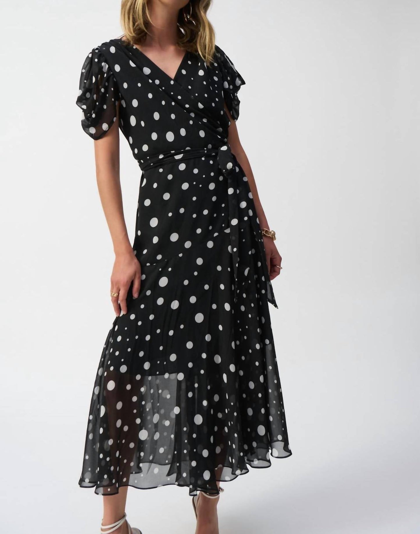 Joseph Ribkoff - Women's Chiffon Dot Print Wrap Dress