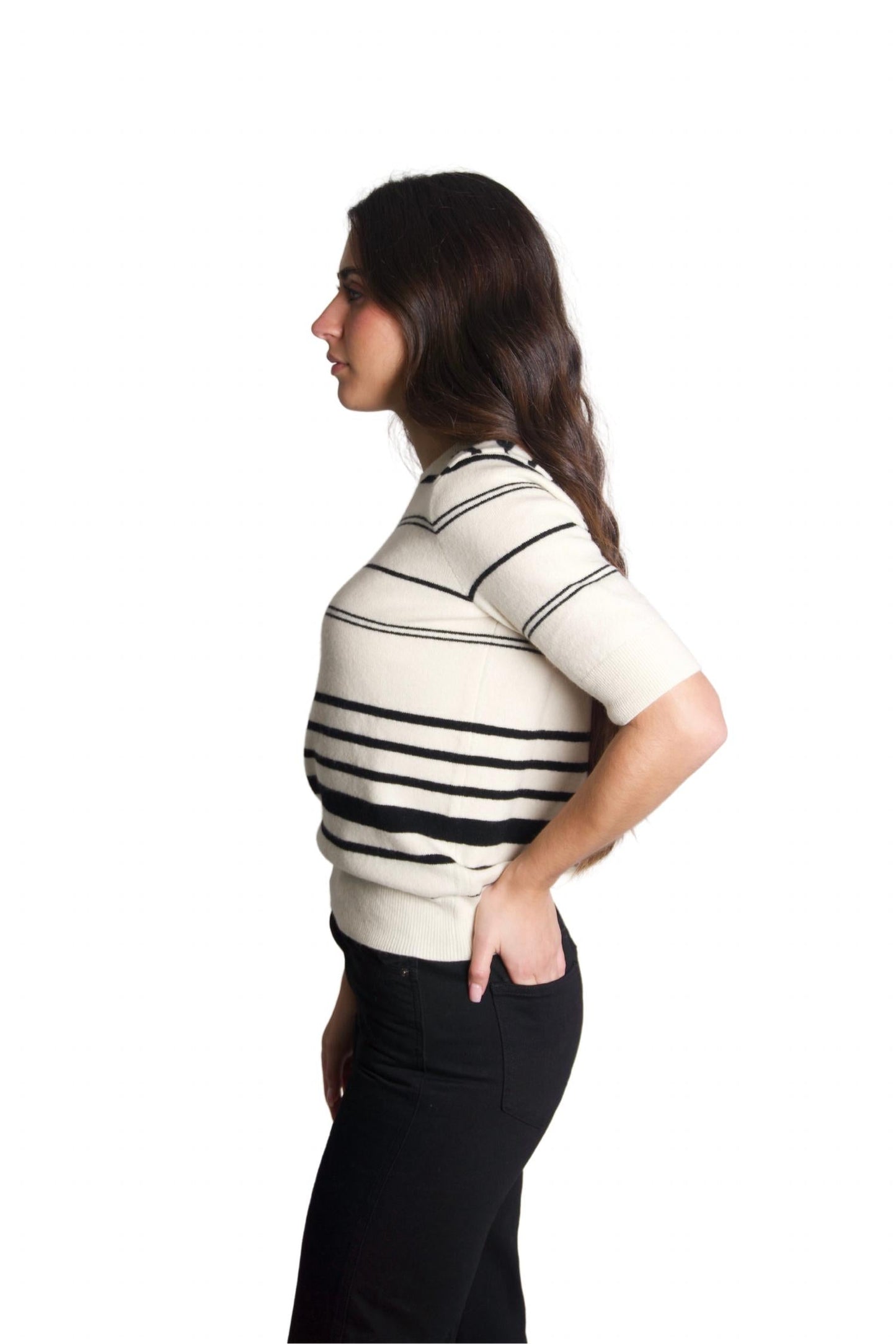 Frame - Striped Short Sleeve Sweater