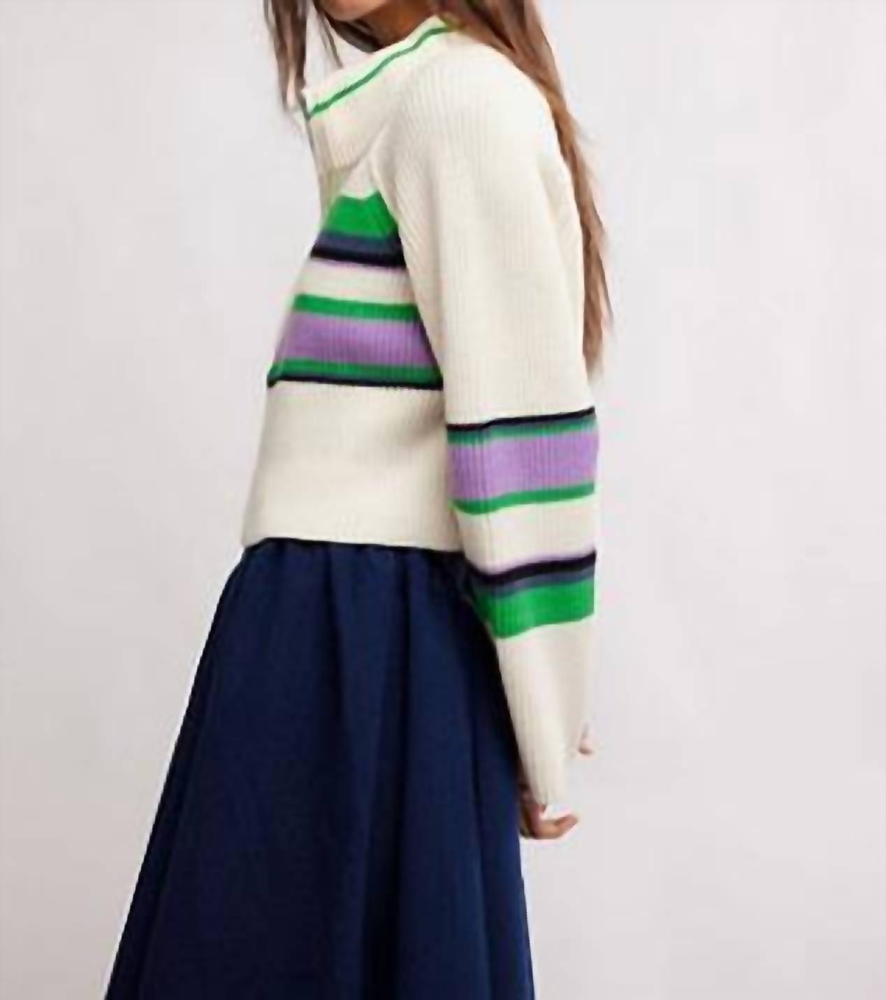 Free People - Striped Greta Half Zip Sweater