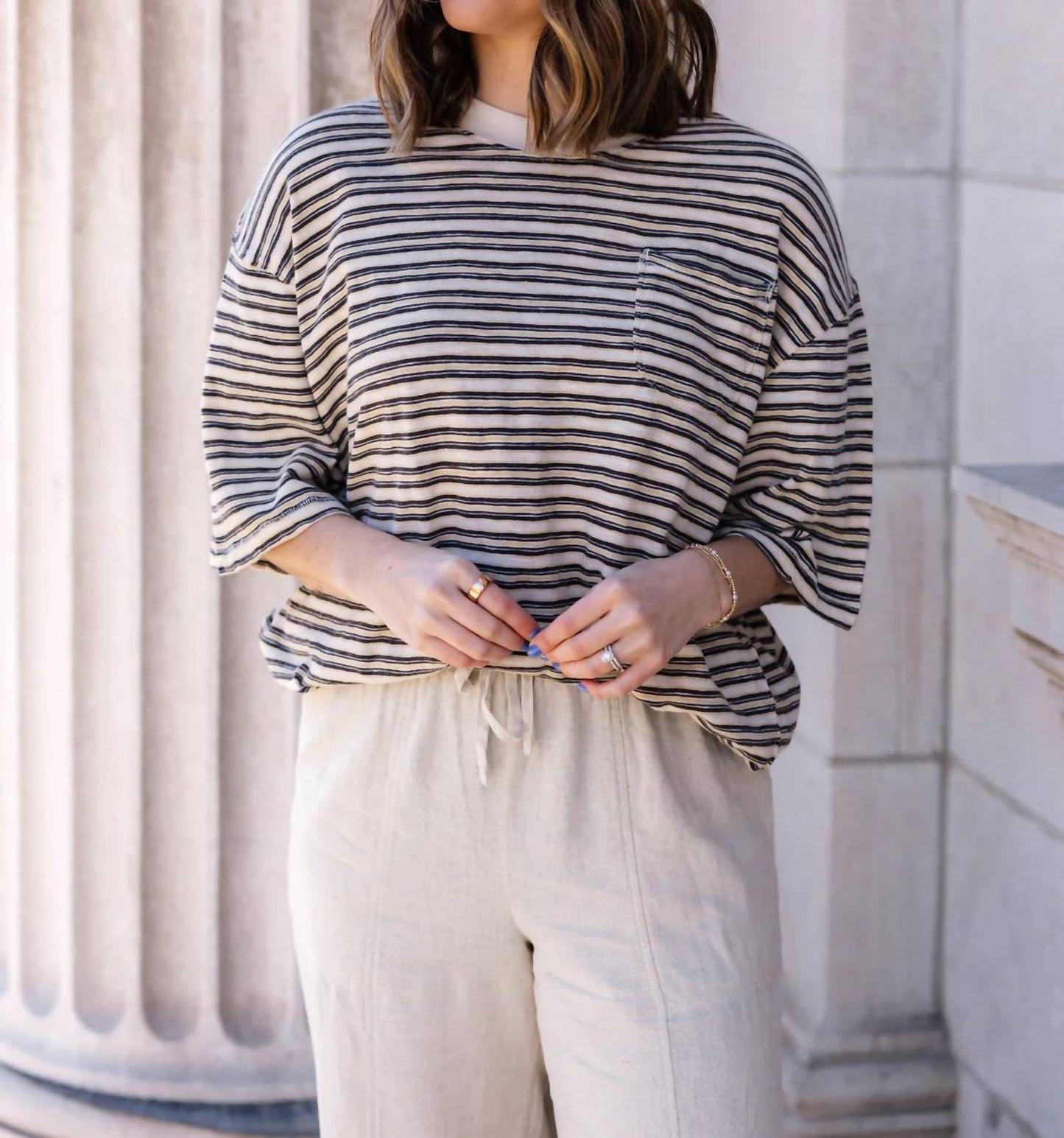 Free People - All Love Stripe Oversized Pocket Tee