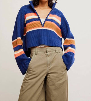 Free People - Striped Greta Half Zip Sweater