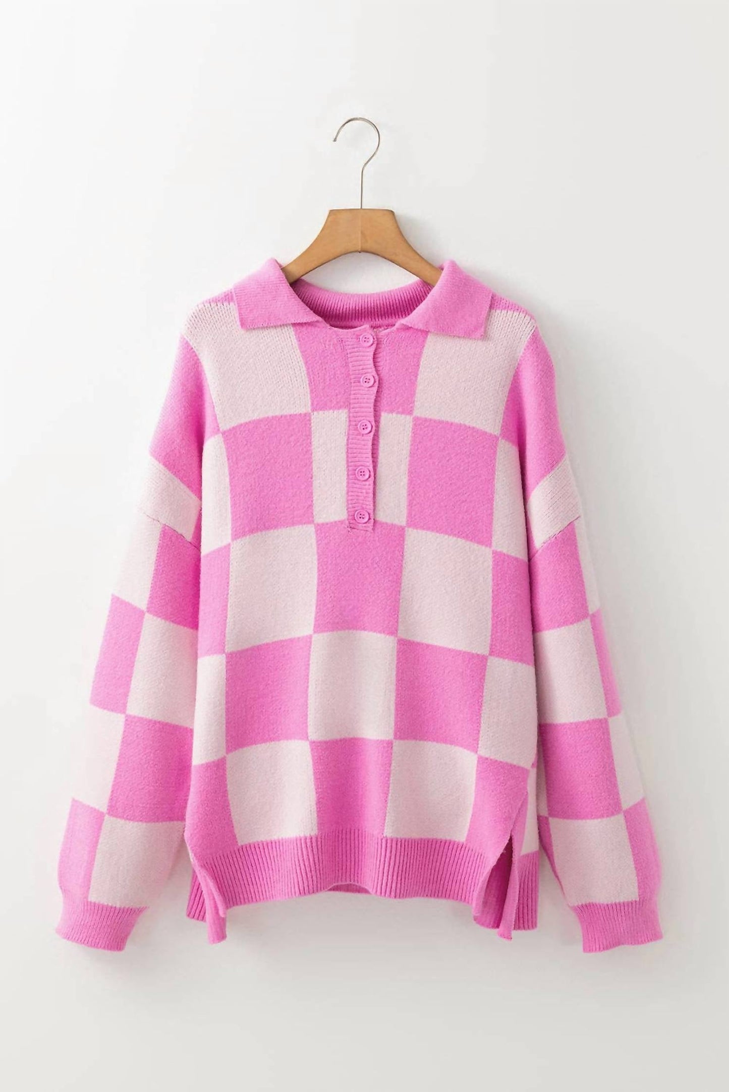 Pretty Bash - Checker Collared Drop Shoulder Sweater