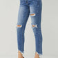 Risen - High Rise Distressed Frayed Hem Skinny Jeans