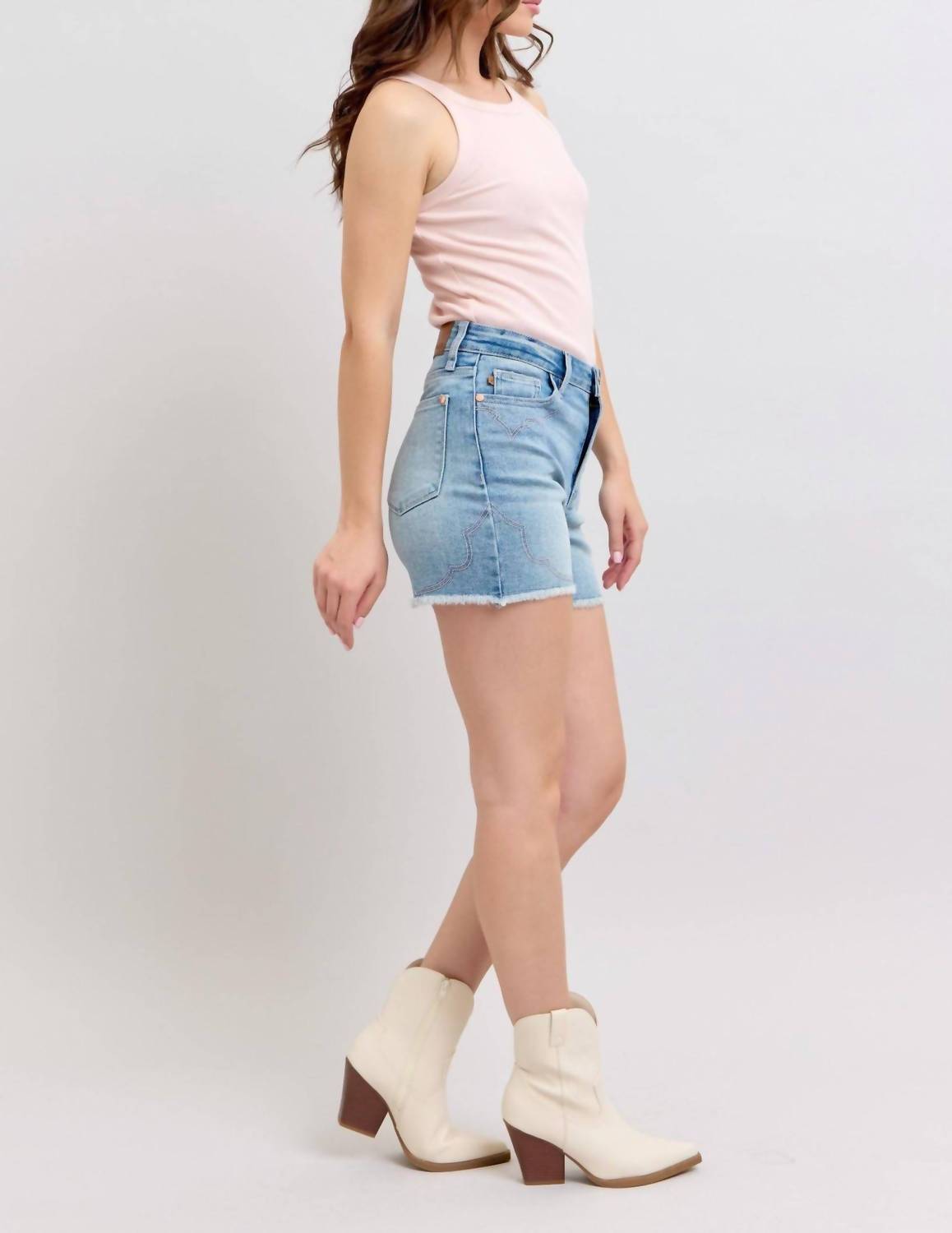 Judy Blue - High Waist Western Embroidery Detail Cut Off Denim Short