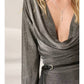 Promesa - Metallic Knit Cowl-Neck Bell-Sleeve Mini Dress
