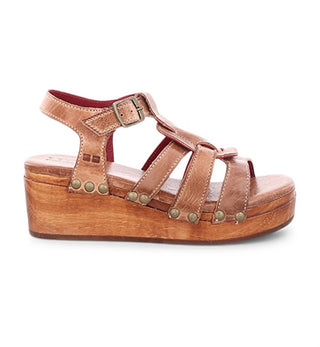 Bedstu - Women's Buckle Ankle Strap Wooden Wedge Sandal