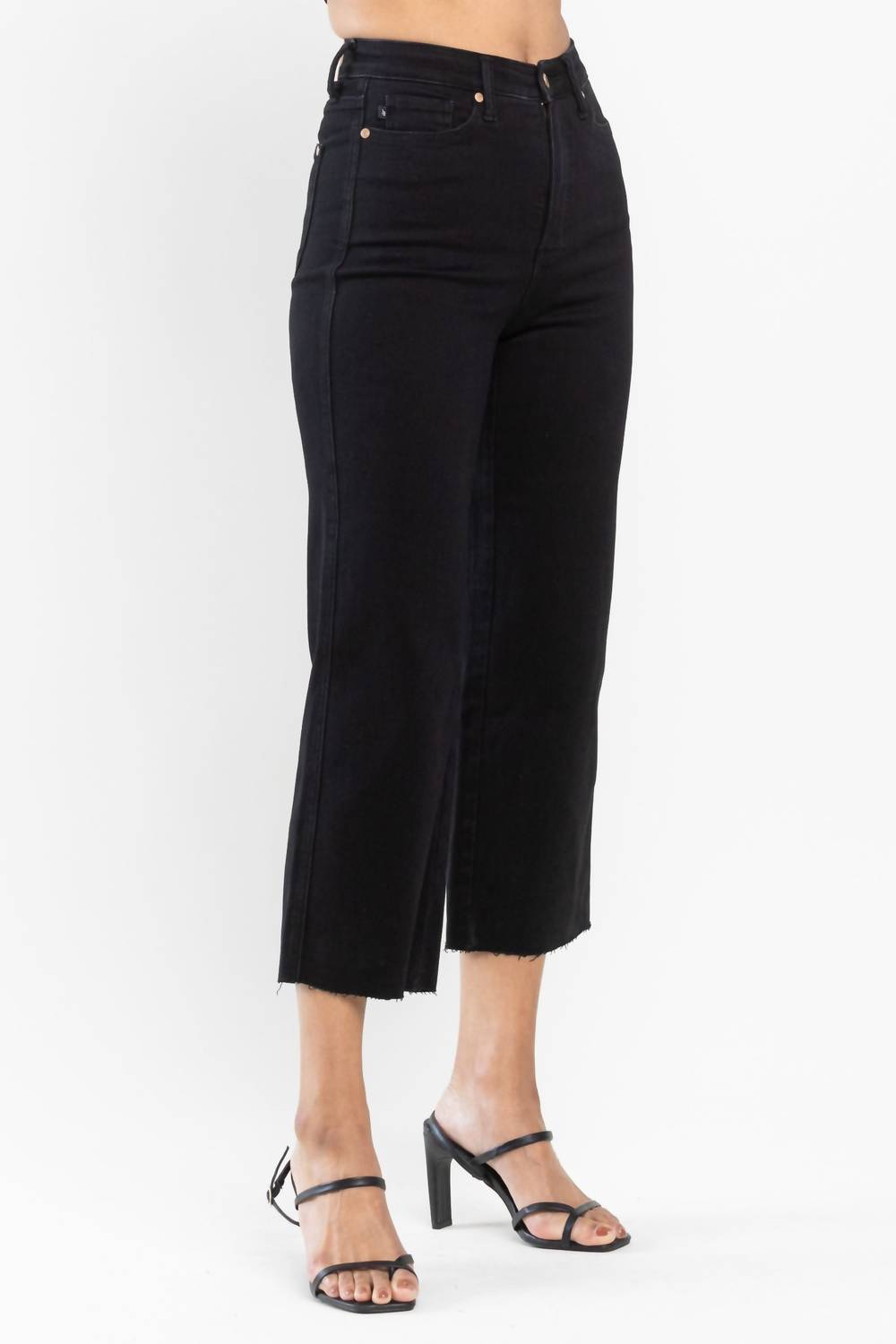 Judy Blue - Tummy Control Raw Hem Crop Wide Leg Jeans