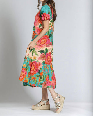 Apny - Mixed Print Long Tiered Dress