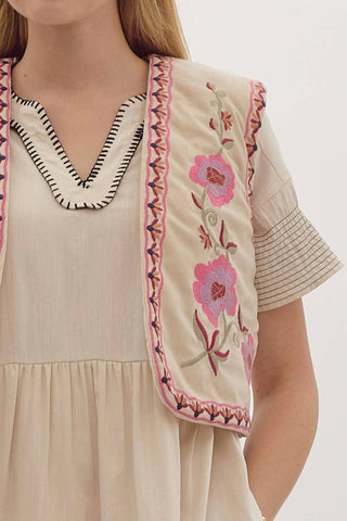 Entro - CORDUROY FLORAL EMBROIDERED VEST