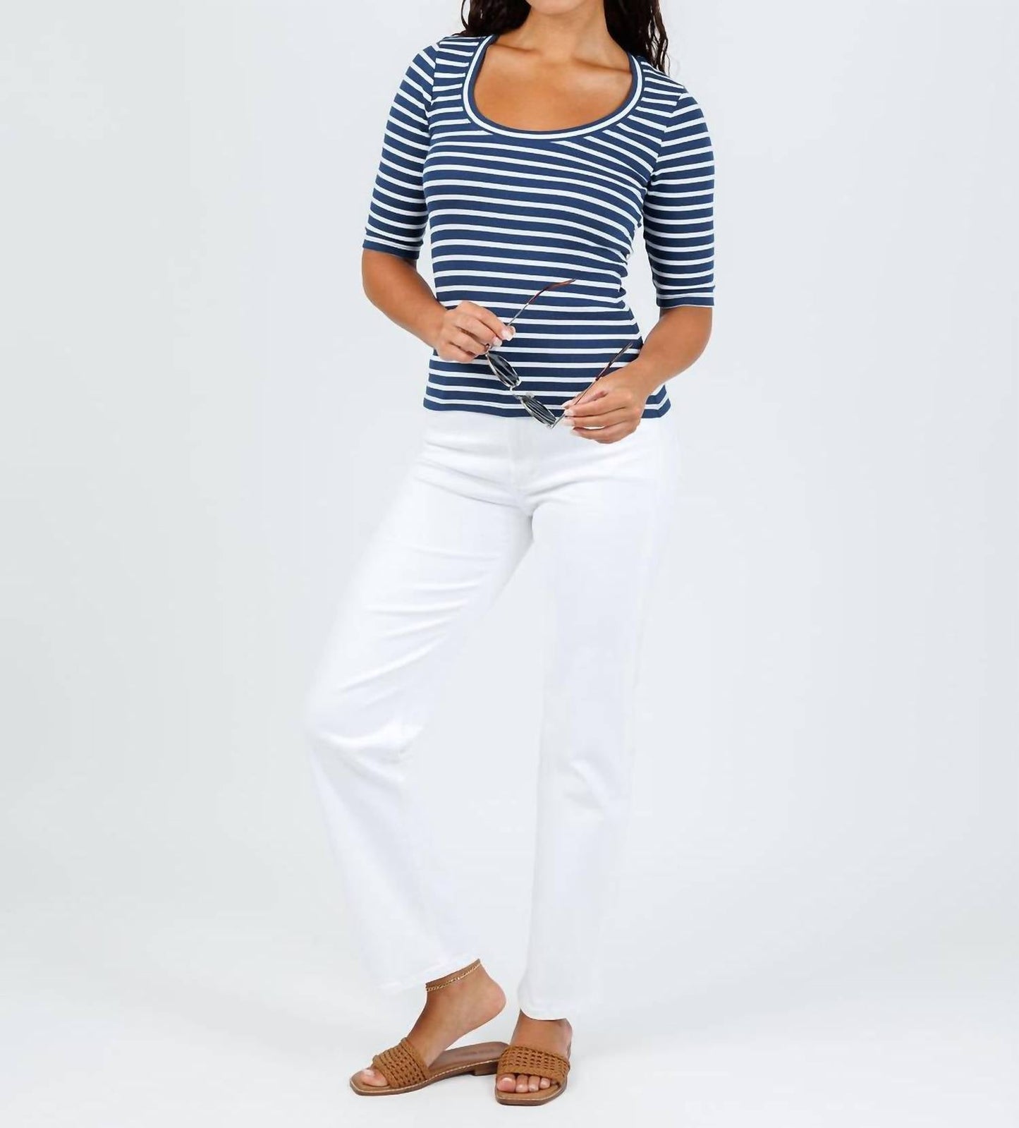 Goldie - Women's Rebecca Striped Rib Half Sleeve Top