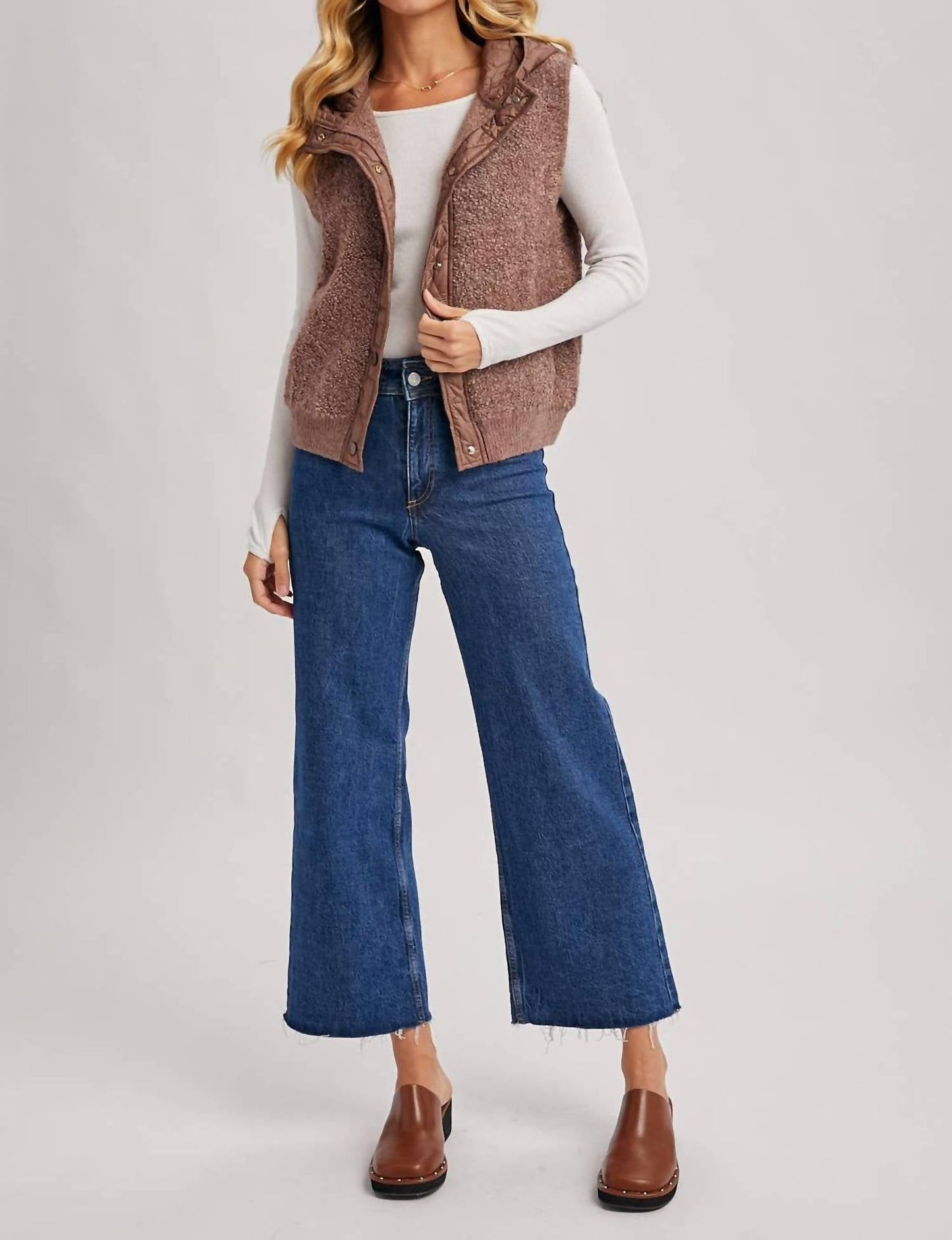 Bluivy - Button Down Sherpa Fleece Quilted Hood Vest