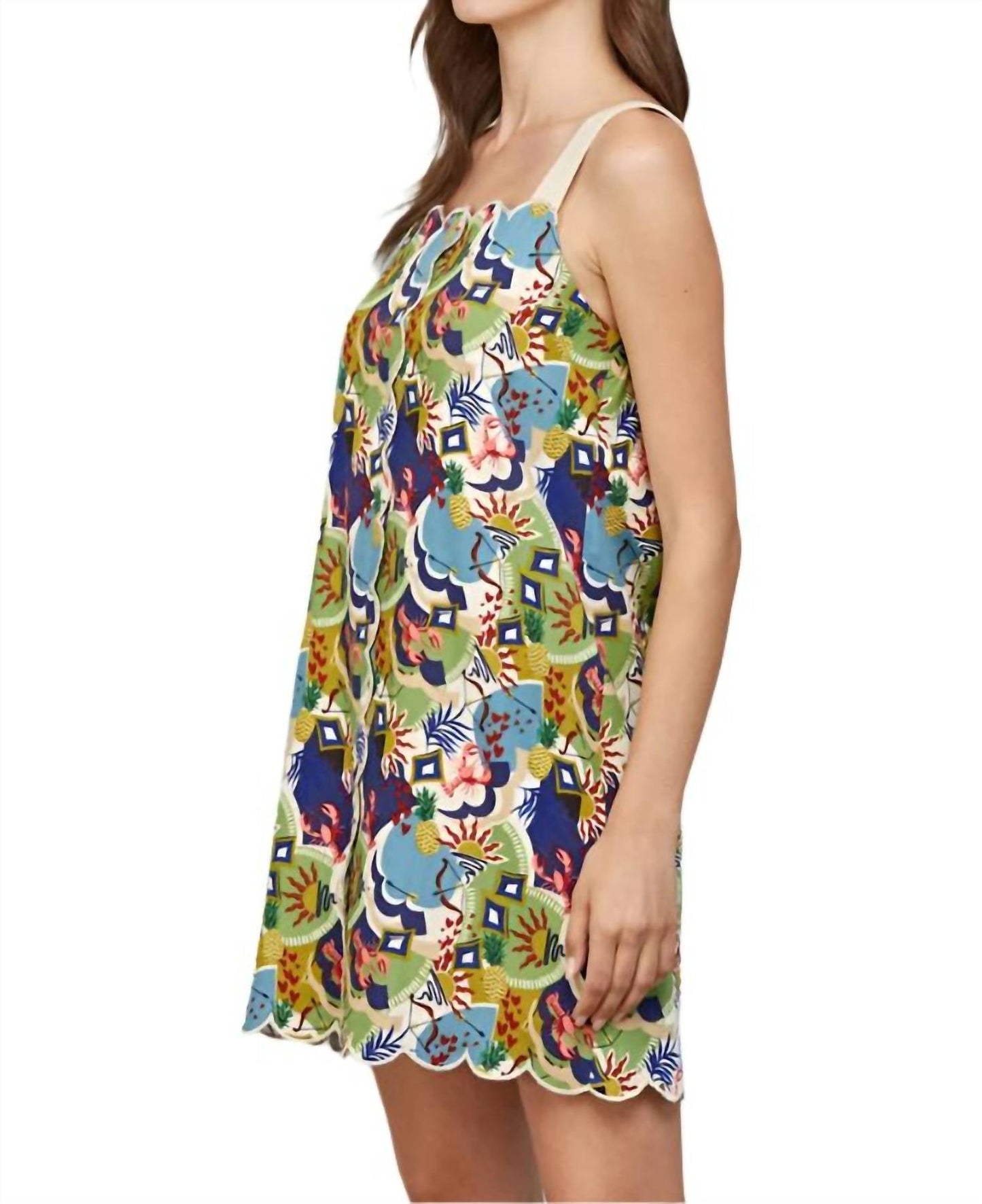 Fate - Linen Blend Scallop Edge Mini Dress