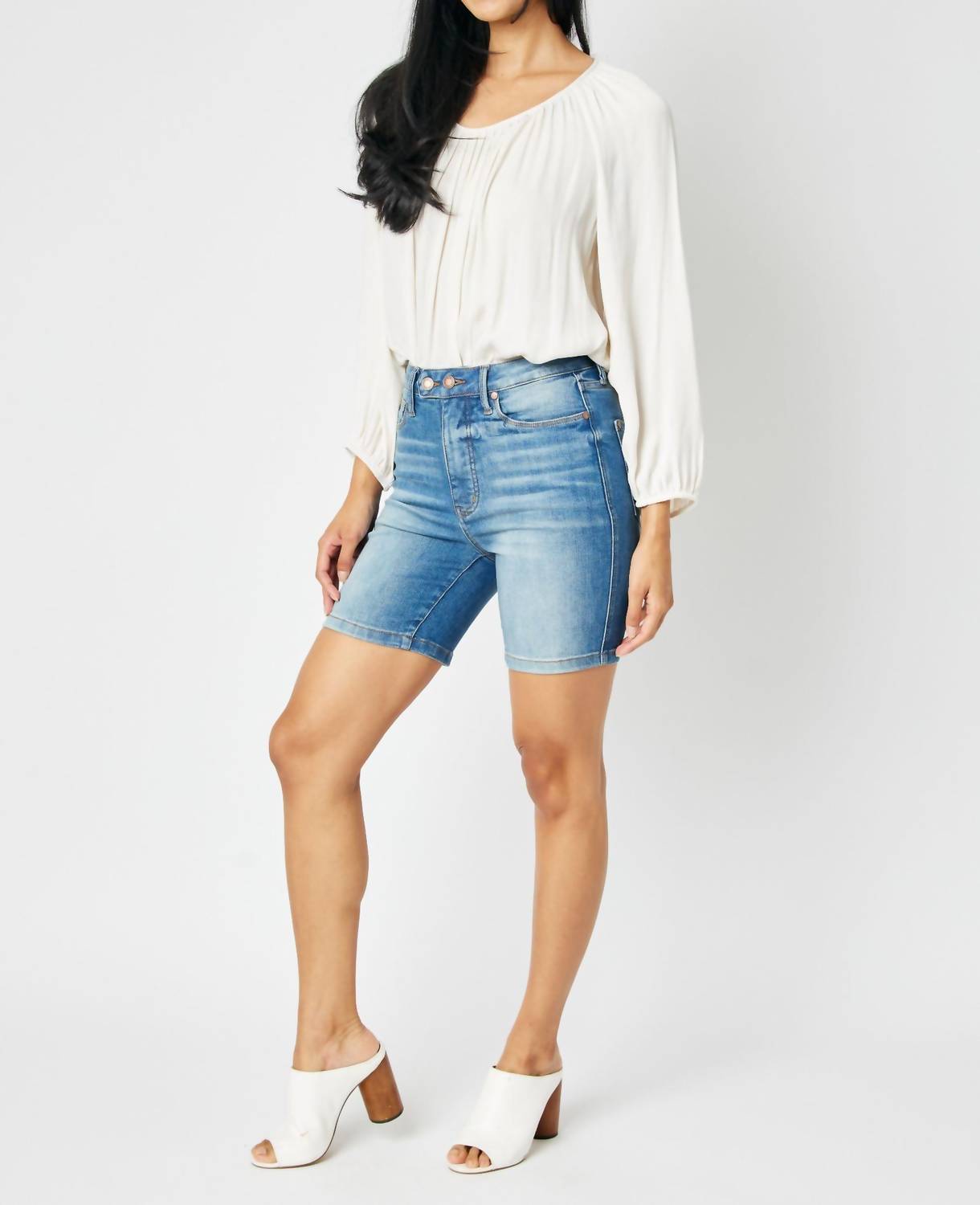 Judy Blue - Tummy Control Double Button Bermuda Shorts - Plus Size