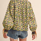 &Merci - Contrast Neckline Smocked Puff Sleeve Top