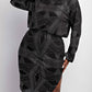 The Curve La - Plus Size Metallic Long Sleeve Top And Knee Skirt Set
