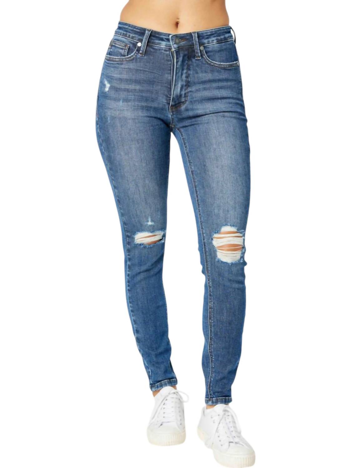 Judy Blue - Mid Rise Tummy Control Destroy Skinny Jeans