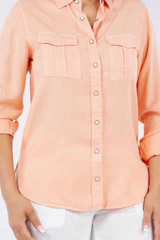 Paparazzi - Tencel Slub Snap Front Long Sleeve Shirt