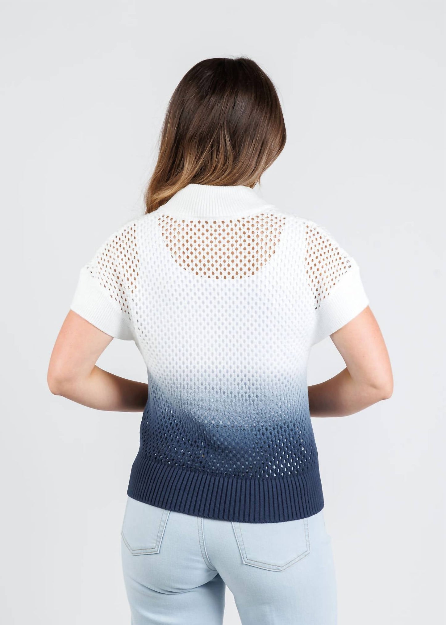J. Society - Women's Mesh Ombre Zip Cap Sleeve Sweater