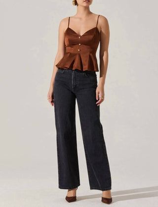 Astr - Paislee Satin Pleated Peplum Top