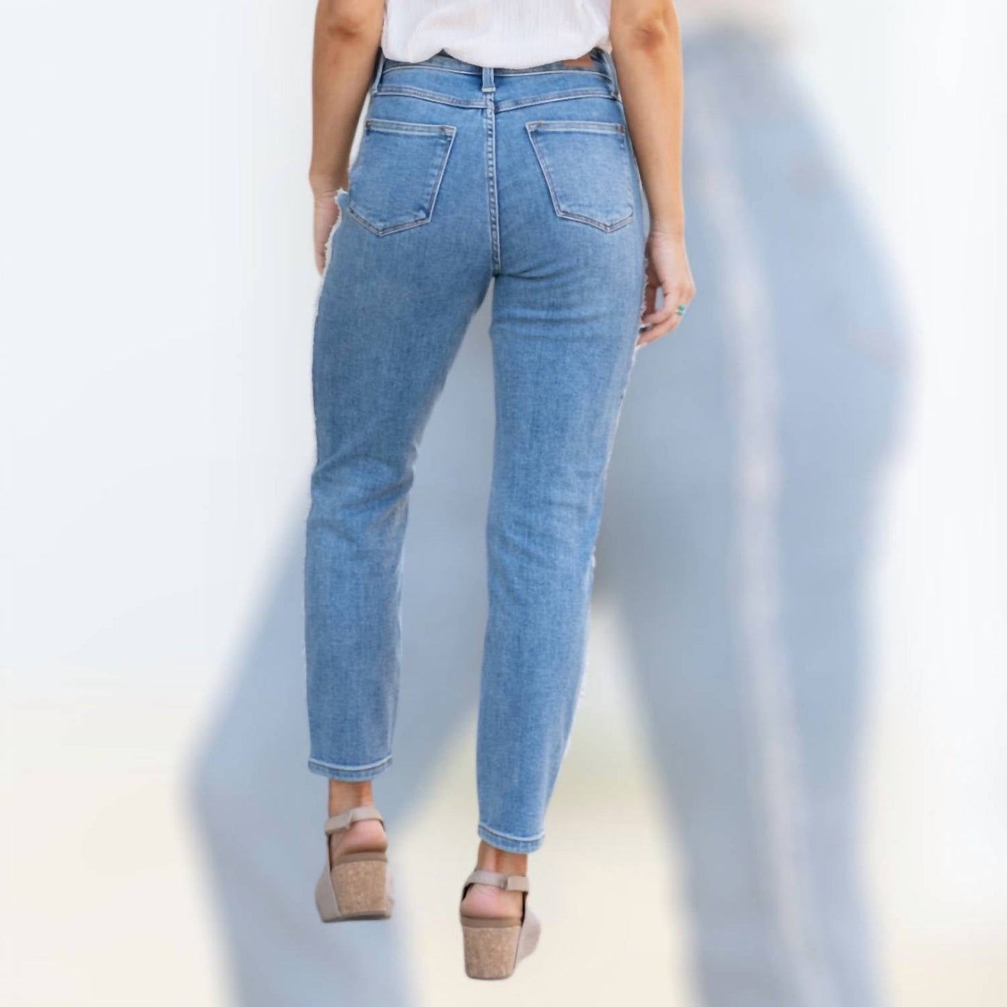 Judy Blue - High Waist Slim Fit Fray Side Seam Detail Jeans - Plus