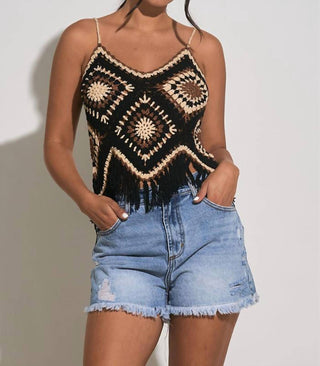 Elan - Hamsa Crochet V-neck Tank Top
