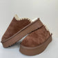Ccocci - Women's Crochet Edge Sherpa Platform Slippers