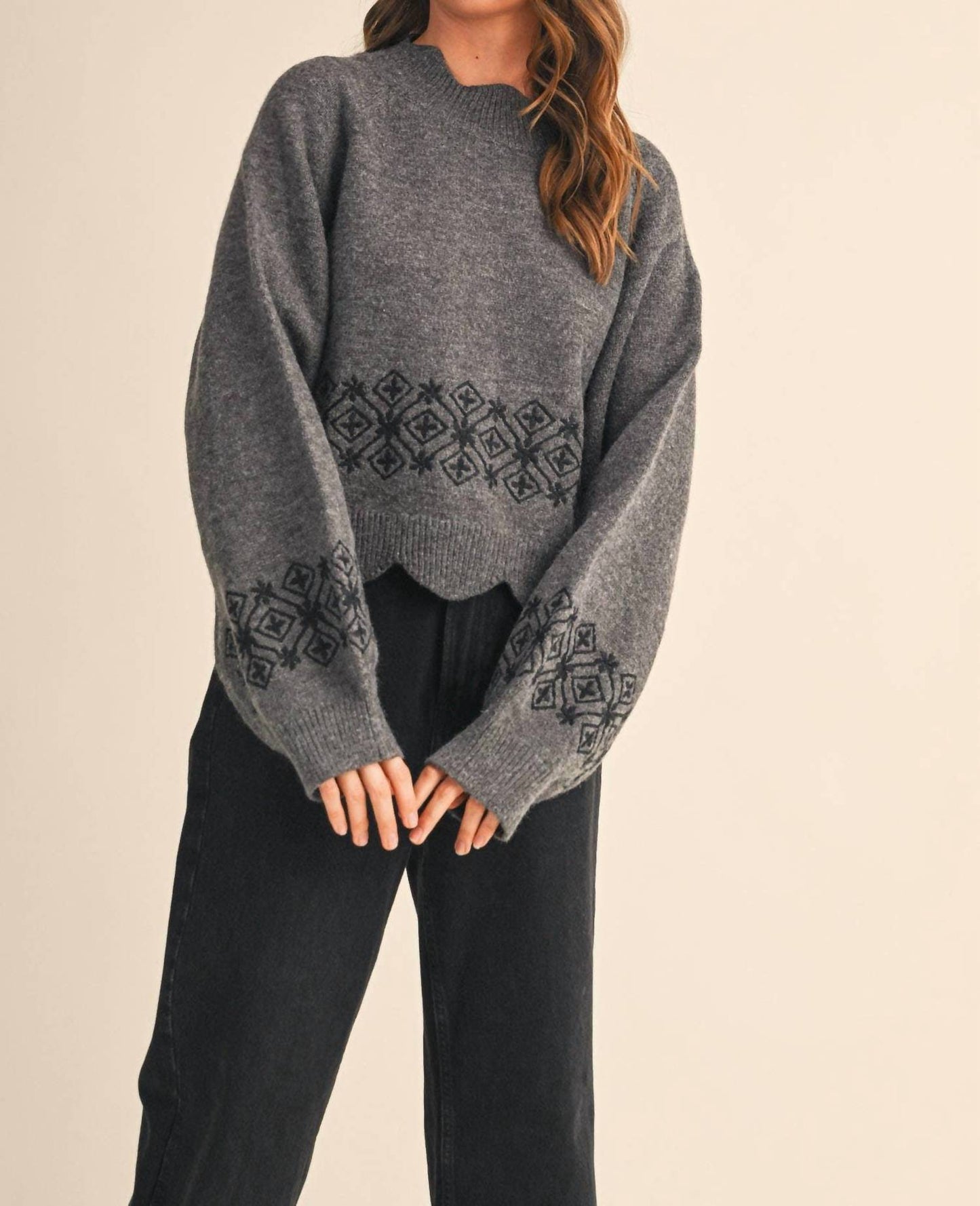 &Merci - Scalloped Mock Neck Sweater