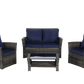 4 Pieces Outdoor Patio Furniture Set with Rattan Chairs and Tempered Glass Table