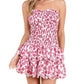 Baby Pink - Women's Printed Smocked Embroidered Mini Dress