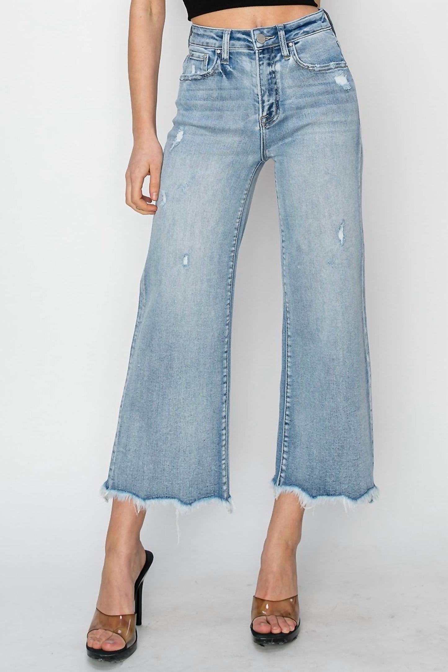 Risen - High Rise Front Patch Pocket Ankle Flare Jeans