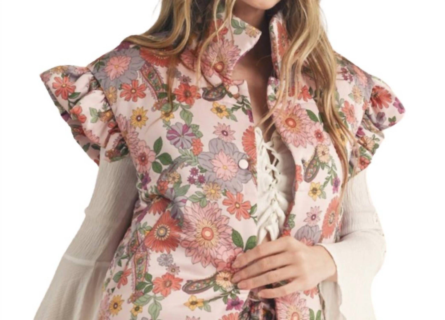 &Merci - Flutter Sleeve Floral Puff Vest