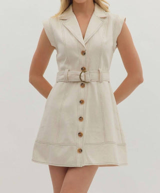 Entro - Contrast Stitch Belted Mini Dress