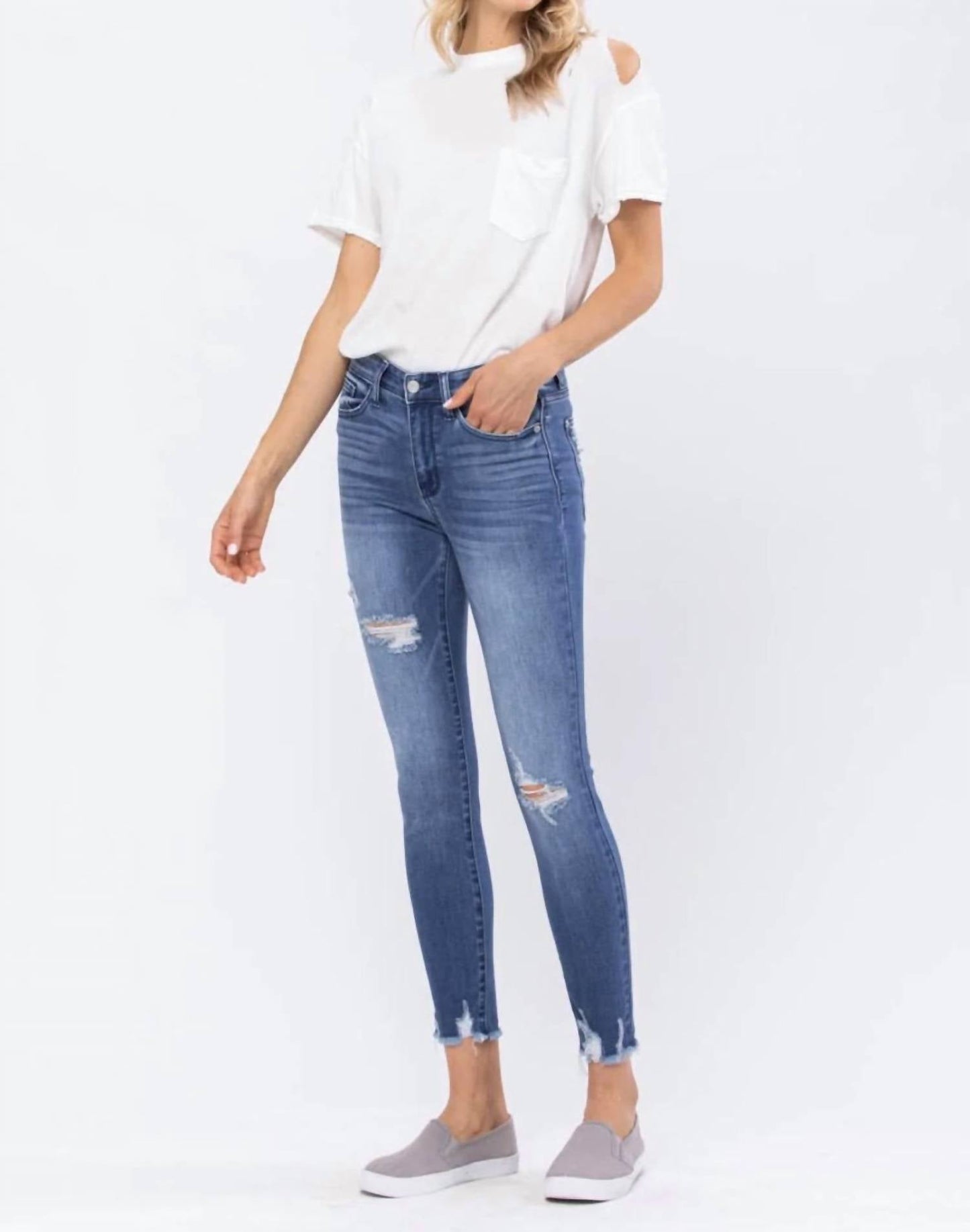 Judy Blue - Women's High Rise Destroyed Hem Skinny Denim Jeans