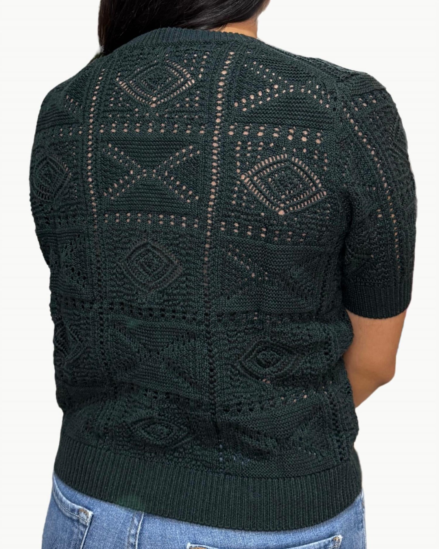 Autumn Cashmere - Short Sleeve Tile Stitch Cardigan
